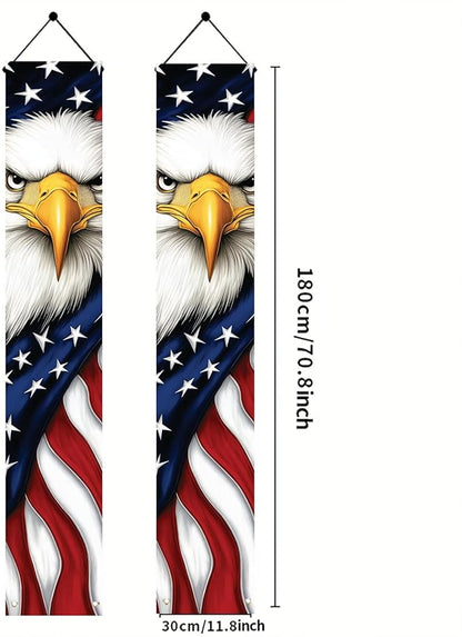 Patriotic Eagle Porch Banners 71x12 Inch American Flag Independence Day Outdoor Decorations Bald Eagle Hanging Porch Signs 4th of July Memorial Day Veterans Day Home Decor