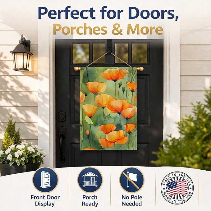 Caroline's Treasures California California Poppies in Watercolor House Flag Large Porch Sleeve Pole Decorative Outside Yard Banner Artwork Wall Hanging, Polyester, House Size, Multicolor