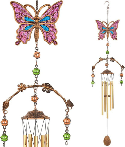 Pink Butterfly Wind Chimes - Wind Chimes for Outside Deep Tone 34 inches 5 Aluminum Tubes, Birthday, Memorial, Butterfly Gifts for Mom, Grandma, Daughter, Decor for Home, Garden, Patio, Backyard