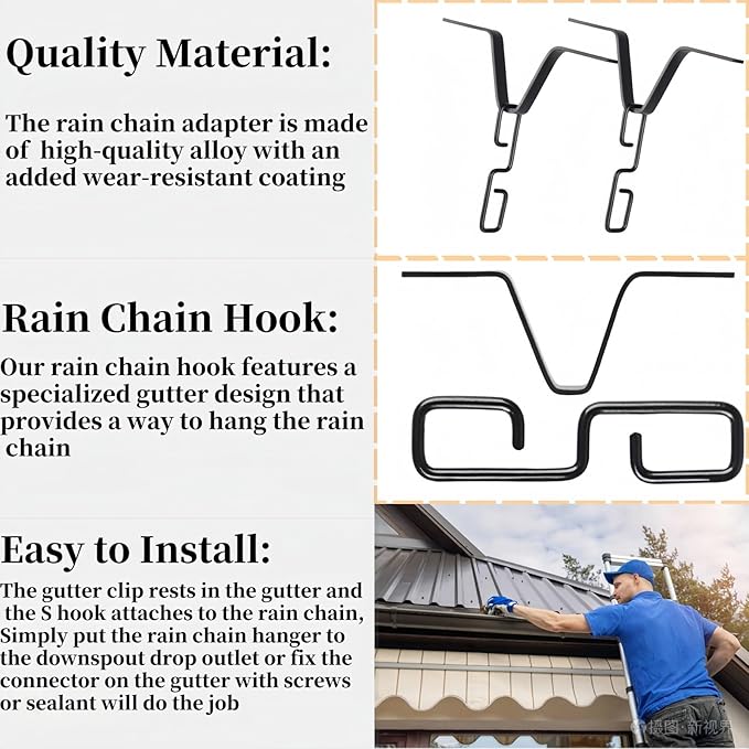 2 Pcs Rain Chain Clip for Gutter Adapter,Outside V Style Copper Hook Hanger Iron Connector,Rain Chain Water Diverter Accessories, Outdoor Hardware Accessory