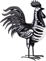 Evergreen Garden 19" Skeleton Rooster Metal Animal Statue | Indoor and Outdoor Safe | Halloween Decoration for Garden Yard Lawn Party | Rustic Farmhouse Chicken Decor