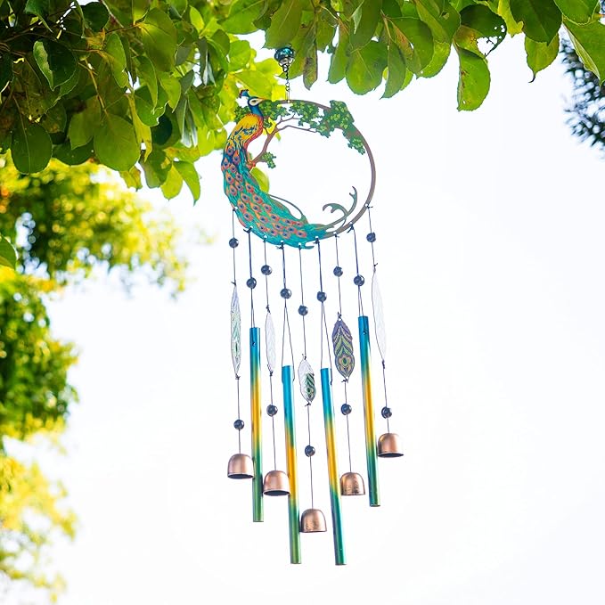 Peacock Dream Catchers Windchimes with Copper Bells 28" Peacock Wind Chimes for Outside Compose‌ Zen Atmosphere Suitable for Outdoor, Garden, Unique Peacock Home Decor Ideal Gift
