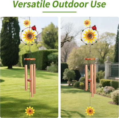 Sunflower Wind Chimes for Outside Metal Aluminum 46" Inches Wind Chime with Sunflower Outdoor Decor Large Unique Wind Chimes for Festivals/Birthday for Mom Dad Grandma Home Garden Patio Decor