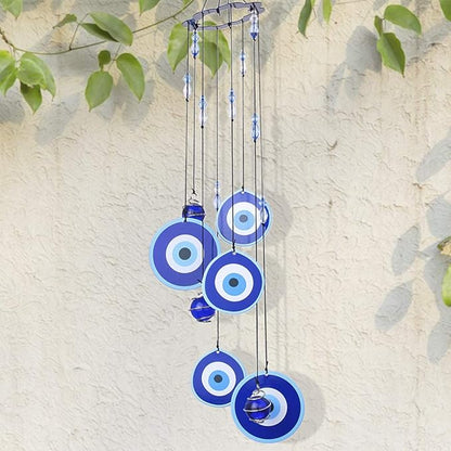 YU FENG Blue Evil Eye Wind Chimes for Outside 19" Hanging Ornament Metal Windchimes Outdoors Garden Decoration
