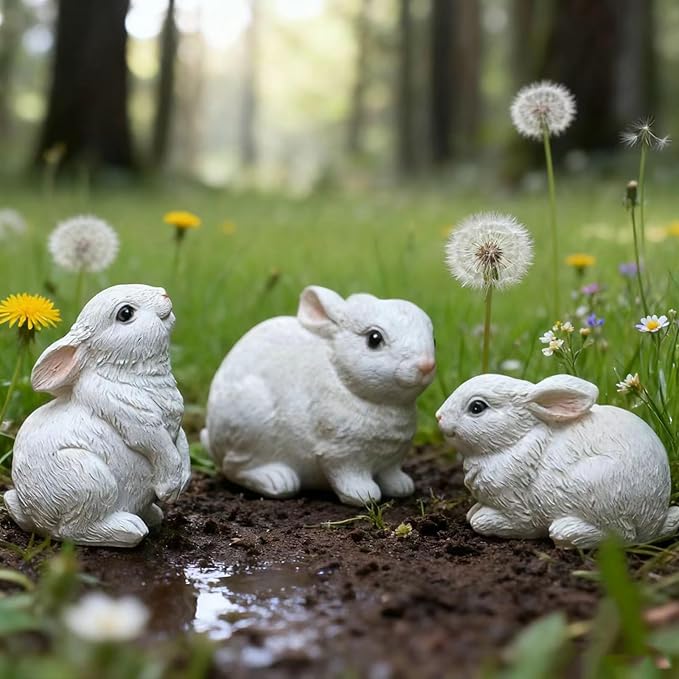 Bunny Decor Yard Decorations Outdoor, Set of 3 Resin Garden Rabbit Figurines, Yard Animals Statue, Bunny Statue for Home Garden Easter Decorations, Easter Rabbit Figurines mom Gifts