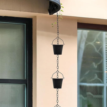 Decorative Rain Chain, 63.8-Inch Black Metal Barrel-Shaped Gutter Chain with Acrylic Diamond Pendant, Downspout Replacement for Garden Drainage