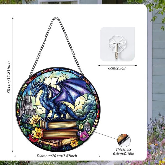 Dragon Stained Glass Window Hanging, Sun Catchers Indoor Window Gifts for Friends and Family, Dragon Wall SunCatchers Decor for Garden Home Birthday Christmas