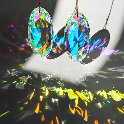 H&D HYALINE & DORA 2PCS 89mm/3.5inch Suncatcher Crystal Prism Pendant for Window,AB Color Glass Sun Catcher Prisms,Hanging Crystal Diamond Prism Suncatcher Ornament Decor