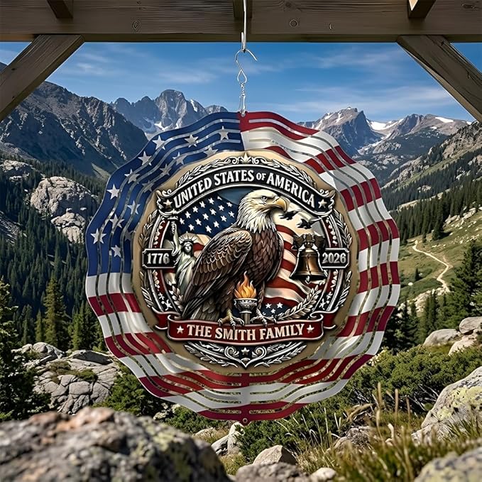 Patriotic Eagle USA 250th Anniversary Wind Spinner, 1776-2026 Metal Outdoor Decor, Liberty Bell & Betsy Ross Design, Independence Day Gift, 8-inch Spinner 2