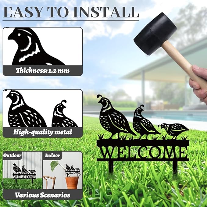 WADORN Black Quail Metal Decorative Garden Stakes, Bird Lover Gifts for Women Mom Grandma Beloved Unique Welcome Metal Birds Yard Art Sculptures Decor for Home Garden Backyard Outdoor Lawn Ornaments