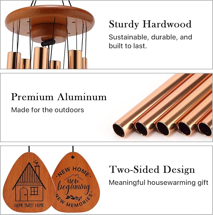 Housewarming Gifts New Home for Couple Family Women Men, 32" Wind Chimes with Gift Box & Card, House Warming Gifts for New Homeowners, Cozy New Home Decor Garden Patio Yard Indoor Outdoor