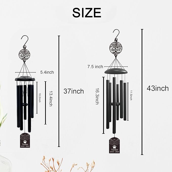 Personalized Pet Memorial Wind Chime-37'' Tall with Laser Cut Metal Signs，loss of dog sympathy gift，Pet Remembrance Gift in Memory of Dog Cat，loss of dog sympathy gift