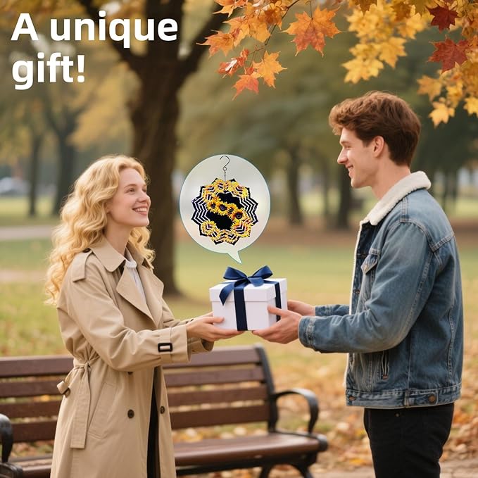 8 Inch Sublimation Wind Spinner, 3D Aluminum Metal Wind Spinner with Hook, Indoor Yard Garden Hanging Decoration, Weather Resistant Rotating Spiral Ornament, Sunflower Number 5
