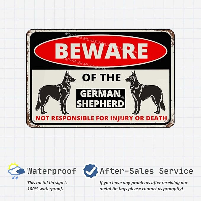 Beware Of The Dog German Shepherd Sign Aluminum Metal Tin Signs Outdoor Yard Sign Warning Sign For Fence Yard Home Kitchen Farm Garden Wall Decor 8x12 Inch