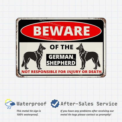 Beware Of The Dog German Shepherd Sign Aluminum Metal Tin Signs Outdoor Yard Sign Warning Sign For Fence Yard Home Kitchen Farm Garden Wall Decor 8x12 Inch