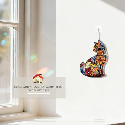 Cat Stained Glass Suncatcher Window, Hanging Sun Catchers Indoor Window, Suncatcher for Mom/Women (Black Cat)