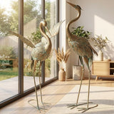 TERESA'S COLLECTIONS Garden Decor, Set of 2 Cranes Garden Decor, 25-26", Elegant Cranes with Golden Painting, Waterproof Metal Garden Statue, Herons Gifts Birthday Gifts for Women Mom