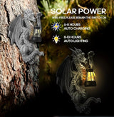 Dragon Outdoor Porch Decor Hugger with Solar Lantern Gothic, Statue Garden Lights, Gifts for Mom, Housewarming Gifts for Women, Ideal Dragon Garden Decor-Pair/Right/Left