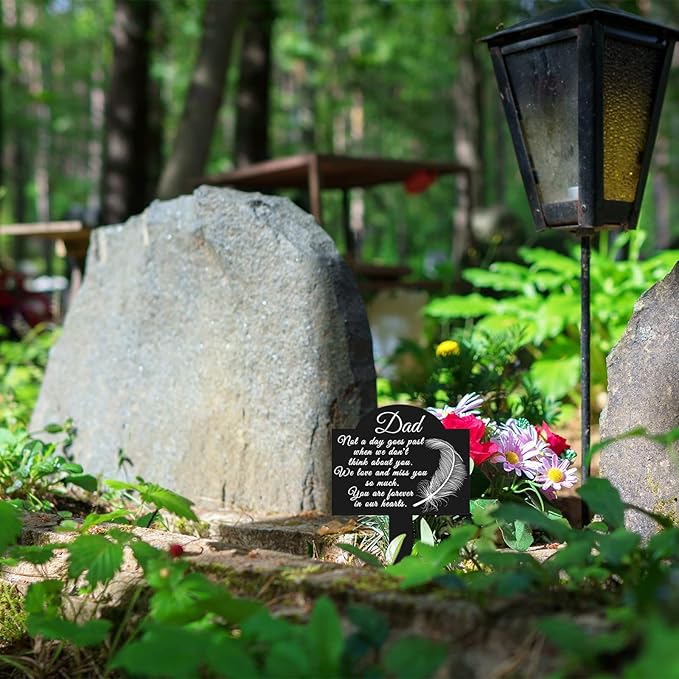 Roowest Cemetery Grave Decorations Acrylic Memorial Stakes Grave Stake Markers Sympathy Garden Plaque Waterproof Remembrance Sympathy Gift for Cemetery Graveside Outdoors Yard(Dad)