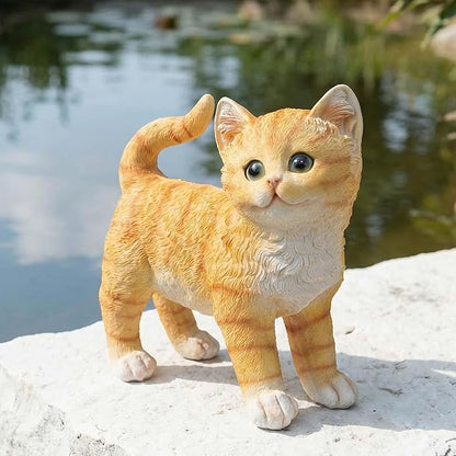 Real Orange Tabby Cat Garden Statue - Resin Realistic Cat Sculpture, Pet Loss Memorial Stone, for Cats Lovers, Indoor/Outdoor Decor, Animal Figurine for Yard Ornaments