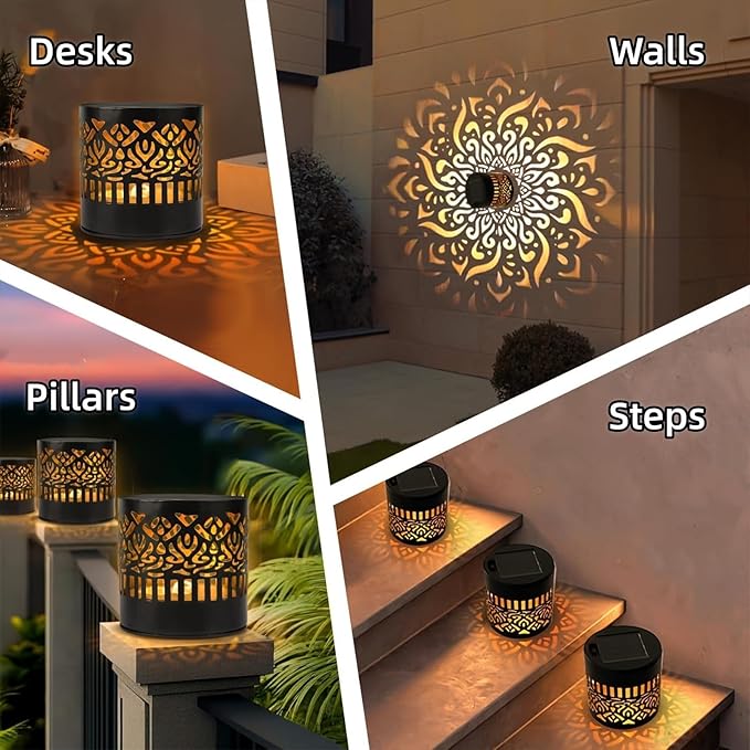 Decorative Solar Mandala Lights, Solar Mandala Lights Outdoor, Metal Solar Powered Outdoor Deck Step Wall Lights, Mandala Theme LED Waterproof Fence Light, for Garden Fence, Yard Decor (2PCS)