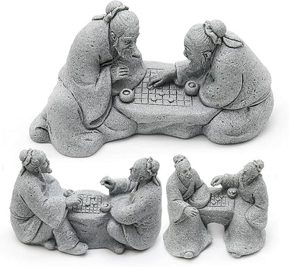 Hoypeyfiy 3Pcs Playing Chess Old Man Statue,Garden Figurines Set,Zen Garden Accessories,Outdoor Decor Sandstone for Bonsai,Micro Landscape Decoration,Garden,Patio,Yard,Lawn,Backyard
