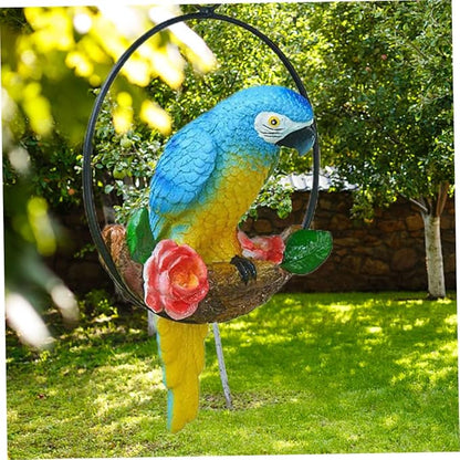 Hanging Parrot Garden Decor Resin Parrot Outdoor Decor Parrot on Perch Garden Sculpture Parrot Statue for Outdoor Garden Decorations Blue Spring Gardening Tool