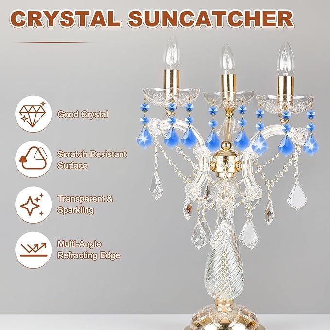 M METERXITY 10PCS Crystal Suncatcher 2 Leaves Prisms Pendants Ornament, 38mm Chandelier Hanging Crystal Sun Catcher Beads for Home Garden Windows Wedding DIY Decoration [Medium Blue]