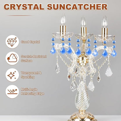 M METERXITY 10PCS Crystal Suncatcher 2 Leaves Prisms Pendants Ornament, 38mm Chandelier Hanging Crystal Sun Catcher Beads for Home Garden Windows Wedding DIY Decoration [Medium Blue]