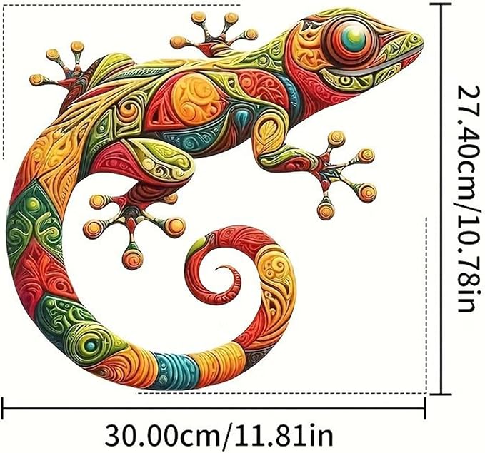 Nuytghr Lizard Decor, Gecko Metal Art, Iron Colorful Sculpture, Waterproof Design, 11.81x10.75x0.04 Inch Home Decorations, Garden Statues, Yard Fence, Patio, Indoor, Outdoor Display Piece