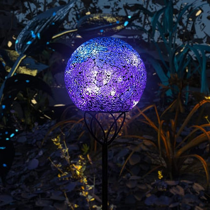 VCUTEKA Solar Lights Outdoor Garden Decor Mosaic Solar Garden Lights Waterproof Glass Ball LED Pathway Stake Light for Landscape Lawn Patio Yard Decoration Purple 6 inch