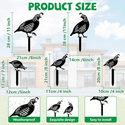 GLOBLELAND 5 Pcs Quail Birds Garden Stakes Birds Metal Decorative Garden Stakes Metal Yard Signs Decoration for Lawn Patio Yard Garden Decor