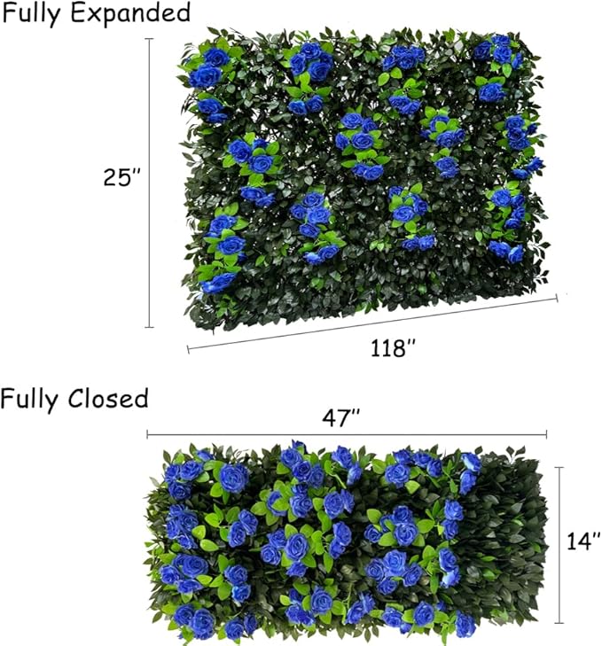 GLANT Expandable Fence Privacy Screen for Balcony Patio Outdoor,Decorative Faux Ivy Fencing Panel,Artificial Hedges (Single Sided Leaves) (1, Branches -Blue Rose)