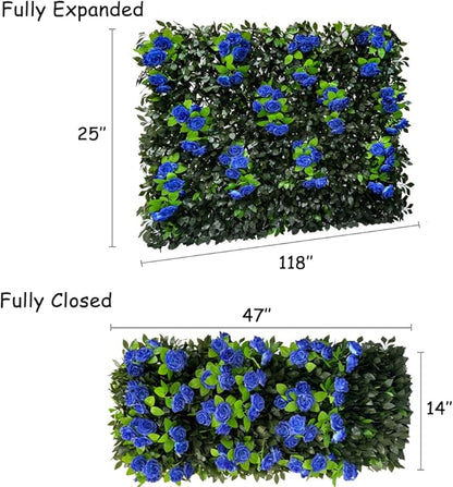 GLANT Expandable Fence Privacy Screen for Balcony Patio Outdoor,Decorative Faux Ivy Fencing Panel,Artificial Hedges (Single Sided Leaves) (4, Branches -Blue Rose)