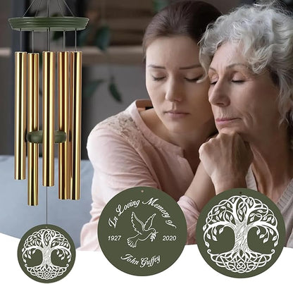 ASTARIN Memorial Tree of Life 36" Wind Chimes, Personalized Name Sympathy Wind Chime, in Memory of Loss Mom Loved One, Large Deep Tone Bereavement Windchimes for Outside Clearance(Produced in USA)