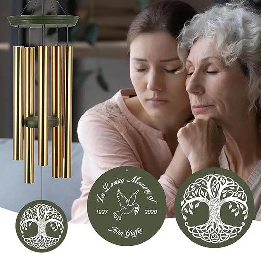 ASTARIN Memorial Tree of Life 36" Wind Chimes, Personalized Name Sympathy Wind Chime, in Memory of Loss Mom Loved One, Large Deep Tone Bereavement Windchimes for Outside Clearance(Produced in USA)