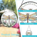 Dragonfly Stained Glass Suncatcher Window Hanging - 8” Dragonfly Flower Suncatchers for Windows Hanging - Handmade Sun Catchers Indoor Wall Decor Glass Panel Ornament Mothers Day for Mom Grandma Gift