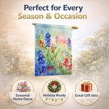 Caroline's Treasures Texas Bluebonnets in Watercolor House Flag Large Porch Sleeve Pole Decorative Outside Yard Banner Artwork Wall Hanging, Polyester, House Size, Multicolor