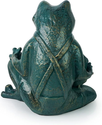 DreamsEden Metal Frog Garden Statue, Funny Mother and Kid Frogs Reading Sculpture for Outdoor Decor Yard Lawn Decorations, 10''H