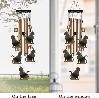 Bronze Cat Wind Chime, Gifts for Mom, Home, Garden, Balconies, Rooms, Patio, Indoor, Outdoor Cat Decoration, Cat Chimes, With 4 Aluminum Tubes 5 Cats Wind Chimes, Cat Wind Catcher, Cat Wind Bell Decor