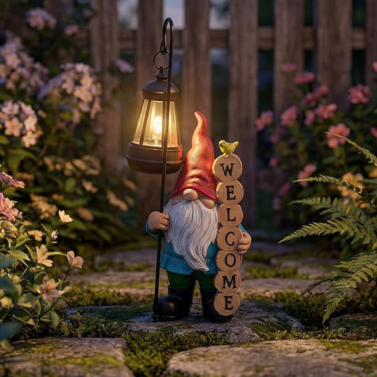 PETAFLOP Garden Gnome Statue Decor with Solar Light, Funny Gnomes Figurine for Yard Patio Balcony Home Indoor Outdoor, Mother's Day Birthday Housewarming Gifts for Mom Grandma