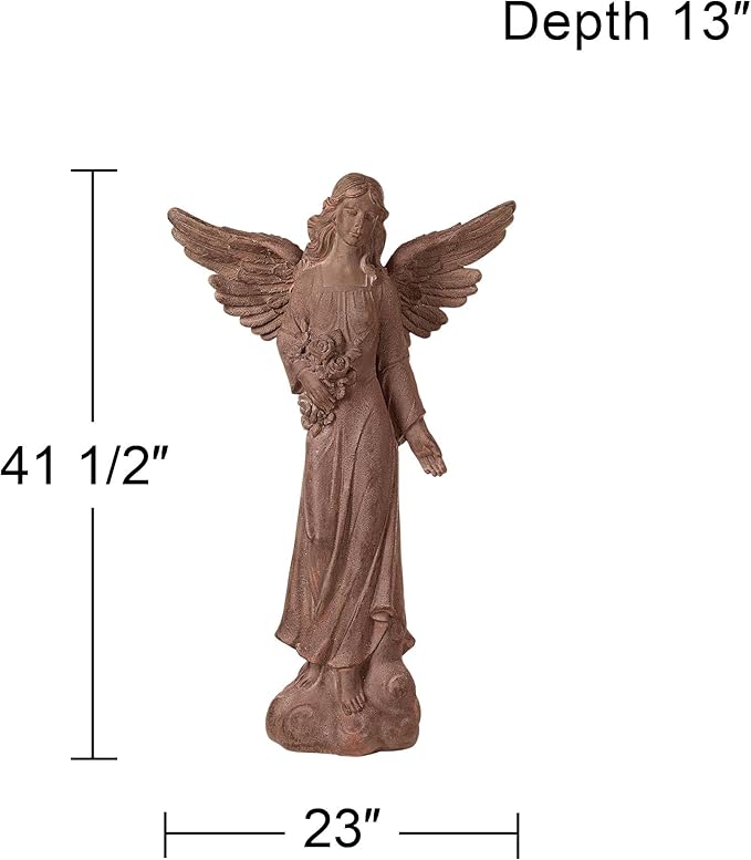 Kensington Hill Large Tall English Tudor Angel Garden Statue Sculpture Catholic Religious Holy Decor Outdoor Garden Front Porch Patio Yard Outside Home House Iron Rust Finish Resin 41 1/2" High