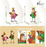 Natelf Metal Rooster & Hen Outdoor Statues Home Decor Hand-Painted Chicken Sculptures with Flower for Home Patio Lawn Backyard Farmhouse Kitchen Weather-Resistant Garden Ornament Gift Set