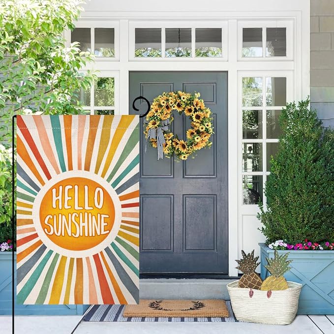 BLKWHT Hello Sunshine Summer Garden Flag 12x18 Vertical Double Sided Colorful Farmhouse Holiday Outside Decorations Burlap Yard Flag BW643
