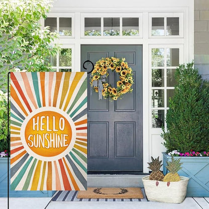 BLKWHT Hello Sunshine Summer Garden Flag 12x18 Vertical Double Sided Colorful Farmhouse Holiday Outside Decorations Burlap Yard Flag BW643