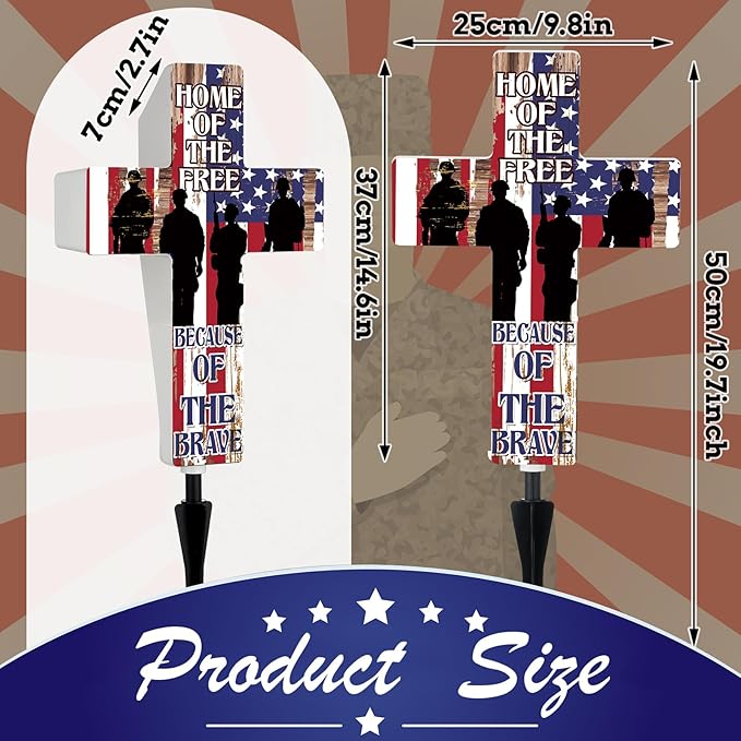 DoubleFill Memorial Day Cross Garden Stake Patriotic Solar Lighted Home of Free Memorial Solar Outdoor Yard Decorations Light up Night Cross Stake Decor for 4th of July Independence Day
