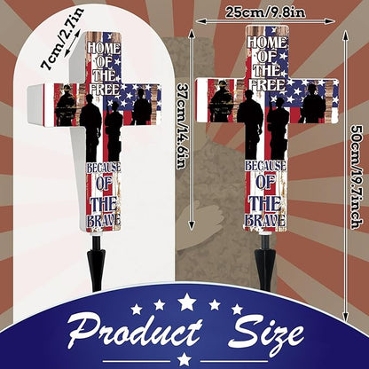 DoubleFill Memorial Day Cross Garden Stake Patriotic Solar Lighted Home of Free Memorial Solar Outdoor Yard Decorations Light up Night Cross Stake Decor for 4th of July Independence Day