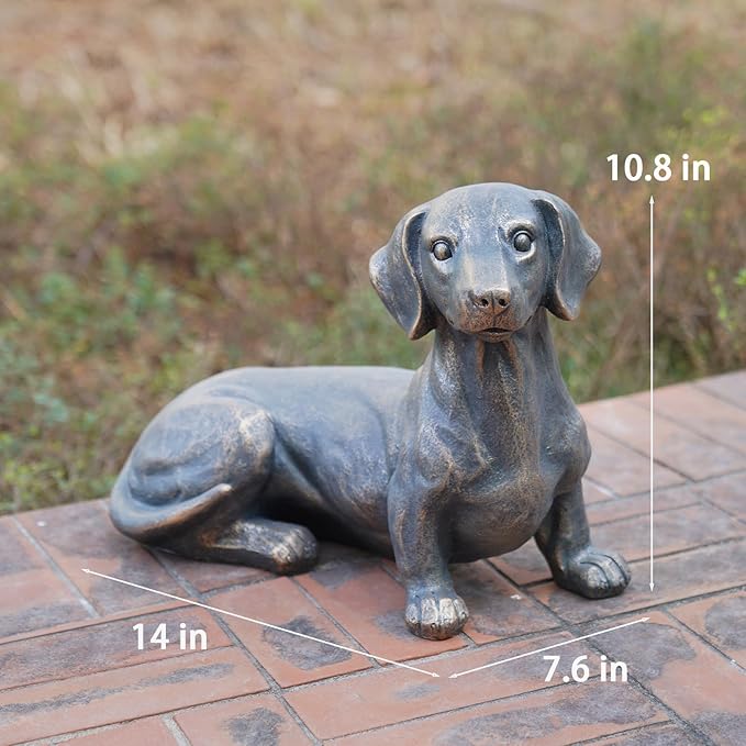 Dachshund Decor Garden Outdoor Statue – 14Inch Hand-Painted Dog Statue for Yard Décor Collectible Dachshund Figurine for Dog Lovers and Dachshund Owners 14 * 7.6 * 10.8 Inch