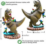 Garden Statue Outdoor Decoration, Cool Dinosaur Play Skateboard with Gnomes Figurines, Indoor Outdoor Decor Art for Patio Lawn Yard, Housewarming Garden Gift…
