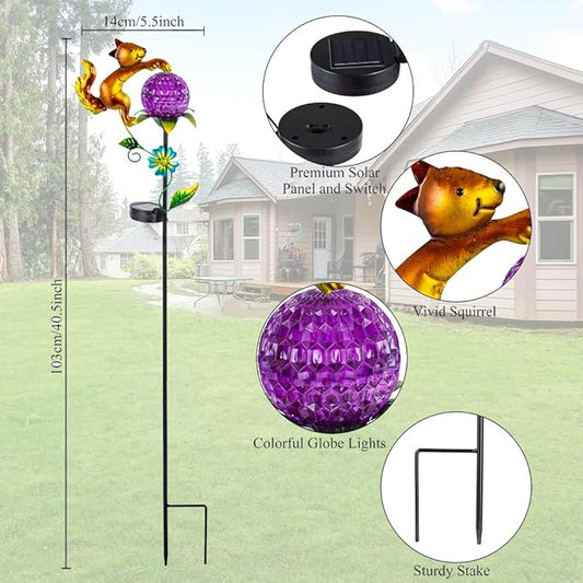 2 Pack Solar Pathway Lights Outdoor, Squirrel Solar Garden Lights, Waterproof Colorful Global Landscape Lighting, Decorative Garden Decor Gifts for Mom, Women